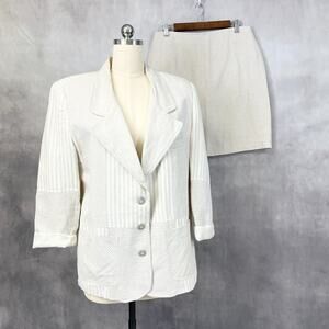 Brandon Thomas Womens Skirt Set Size 14 Linen Ramie Patchwork Coastal Career Tan